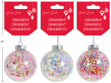 Ornaments-Balls 80mm Confetti Filled/Tinsel Hanger. 3 Asst. h/c., MOQ:24