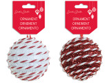 Ornaments-Balls 81mm 2-Tone Paper Ribbon Wrapped Glitter/Ribbon Hanger. 2 Cols. h/c., MOQ:24