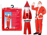 Santa Suit Set/5 Adult Velvet One Size. Incl: Hat/Beard/Top/Pants/Belt. Polybag w/Hanger+Insert., MOQ:3