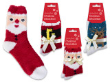 Socks w/ Ribbon Bow. 2pk Ladies Knitted Cozy,  3 Asst.Styles. Size: 6-7. J-hook w/Header., MOQ:12