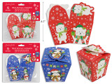 Treat Box-Paper 6pk 3-1/8in x 3in x 3in Xmas Printed Polar Bear / Penguin  2 Asst.Styles. Pbh., MOQ:12