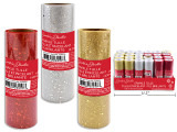 Tulle 5yd x 6 in Xmas Sparkle 3 Asst.: Red / Gold / Silver. 24/Dsp. Insert., MOQ:24
