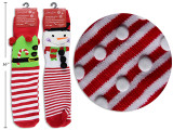 Socks w/Pom Poms 14.17in Ladies Stripped Xmas Insulated Non-Slip One Size. 2 Asst. J-hook w/ h/c., MOQ:12
