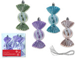 Ornaments-Metallic Candy w/ Tinsel Hanger 3pk 3.9in(L)  4 Asst. PVC Box w/ Col. Label., MOQ:16