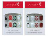 Press-on Nails 24pcs, 2 Tones Self-Adhesive. 2 Styles: Snowman / Xmas Tree. Col. Window Box., MOQ:12