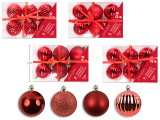 Ornament Assortment-Balls 6pk 60mm  Red. 4 Asst.Styles. PVC Box w/Bow., MOQ:12
