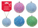 Ornaments-Balls 80mm Sequin + Iridescent Glitter w/Tinsel Hanger. 4 Cols: Blue/ Pink/ Green/ White. h/c., MOQ:24