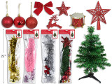 Tree Kit Set/23 23.6in Includes 9-Balls+1-Beaded Garland+10-Ornament+1-Tree Topper+1-Bow.4 Asst.Pbh, MOQ:6