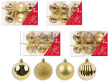 Ornament Assortment 6pk 60mm Gold. 4 Asst.Styles. PVC Box w/Bow., MOQ:12