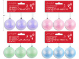 Ornament 3pk 60mm Xmas Pastel Glitter 4 Asst: Blue / Purple / Green / Pink. h/c., MOQ:24