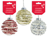 Ornament-Clear Ball 80mm Xmas Swirled Confetti Glitter Tinsel Hanger. 3 Cols. h/c., MOQ:24