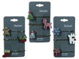 Hair Clips Set/3 Glitter Felt Xmas Character Die-Cut Metal. 3 Asst. Polybag w/ Insert., MOQ:12