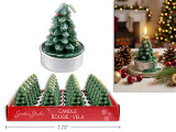 T-Light Candle 1.5in(D) x 2-1/8in(H) Xmas Snow Dusted Tree 12/Dsp., MOQ:12