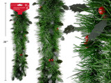 Garland w/Holly Berries + Matte Holly Leaves 6.5ft x 3ply Xmas Pine  3in Tips. h/c., MOQ:12
