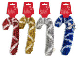 Hanging Decoration-2-Tone Tinsel Candy Cane17in x 7.25in  4 Cols. Cht., MOQ:12