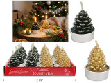 T-Light Candles 1.5in(D)x 1.75in(H) Xmas Pine Cone  2 Asst.Colours: Gold / Natural. 24/Dsp., MOQ:24