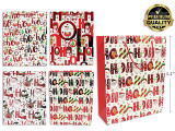 Gift Bag Small HOHOHO Foil Hot Stamp Premium Matte. 4 Asst. Rope Handle. J-Hook., MOQ:12