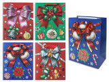 Gift Bag Medium Xmas Matte Goil Foil Hotstamp Gift Bow PP Handle. 4 Asst. J-hook., MOQ:12