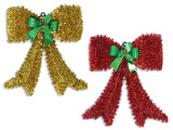 Bow-Tinsel 16.5in x 16in  w/ Holographic Bow Tip-on & Holly Berries. 2 Cols: Red / Gold. , MOQ:12