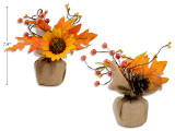 Table Top Decoration-Harvest Flower w/Burlap Planter 7-7/8in