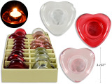3-1/8in Tinted Heart Shape Tea Light Holder in Dsp 3 Asst.Colours: Red/Pink/Clear. 20/dsp.