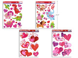 Glitter Valentine Window Clings. 4 Asst.Styles. Size: 17in x 12in