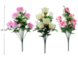 Rose Bouquet w/9pcs Leaves 18-7/8in Deluxe 2-Tone 7-Heads  3 Colors