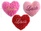 11.75in Vtine Embroidered Swirl Fabric Heart. 3 Cols: Dark Pink / Lt.Pink / Red. J-hook w/Cht. English Only
