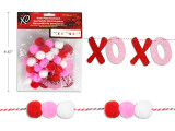 72in (182cm) V'tine Pom Pom Garland w/Glitter EVA Foam Die-Cuts. Pbh.