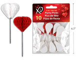 10pk 3.25in Vtine Honeycomb Heart Party Picks. 2 Asst.Colours: Red / White. Pbh.