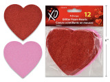 12pk 4in V'tine Glitter EVA Foam Hearts. 2 Asst: Pink/ Red. Pbh.