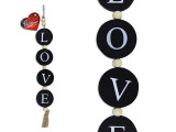 18.9in MDF 4-Sections LOVE Hanging Decor w/Jute Tassel + Beads. Cht. English Only