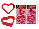 2pk Soft Grip Heart Shape Cookie Cutter. 2 Asst Col: Red / Fuchsia. Size: 4in / 3in. T.o.c.