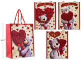 Gift Bags Red w/Glitter Bear-Large (4 Styles)