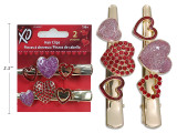 Set/2 Jeweled Heart Metal Hair Clips. 2 Asst.Styles. T.o.c.