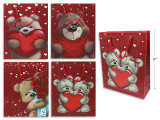 Red Matte w/Glitter Bear Giftbag - Medium. PP Handle. 4 Asst.Styles. J-hook.