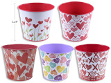 5.24in(TD) x 4.53in(H) V'tine Heart Round Metal Bucket. 6 Asst.Styles.