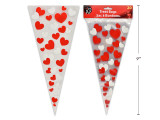 20pk 6-7/8in (W) x 15in (H) Heart Print Cone Cello Candy Bag. Incl. 20 Twist Ties. Pbh