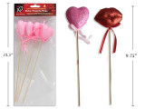 4pk 9.75in V'tine Glitter Pick w/Ribbon. 2Asst:Heart/Lip. Pbh.