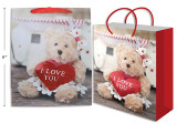 V'tine Matte Photographic Bear Glitter Giftbag - Medium. PP Handle. English Only