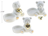 4in V'tine Ceramic White Bear w/Gold Accent T-Light Candle Holder.