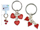 3.15in Metal Keyring w/3pcs Heart Pendant. 2 Asst.Styles. t.o.c.