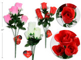 13.75in 5-Heads Cotton Flannel Rose Bouquet w/ Baby's Breath. 3 Asst.Cols. Hangtag.