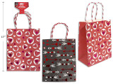 2pk White Kraft Red Foil Hot Stamp Medium Giftbag w/2-tone Twisted Paper Handle. 2 Asst.Styles.