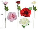 20.5in Single Stem Cotton Flannel Rose w/ 6 Leaves. 3 Cols: Pink / Red / Cream. Cht.