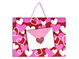 Horizontal Matte Tip-on Envelope Extra Wide Heart Giftbag - Large. Organza Ribbon Handle. J-hook. English Only