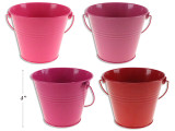 4.75in(TD) x 4in(H) V'tine Tin Pail w/Handle. 3-1/8in(BD). 4 Asst.Colours.