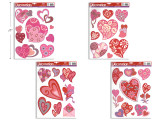 Glitter Valentine Heart Window Clings. 4 Asst. Size: 17in x 12in.