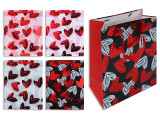Matte w/Foil Brushstroke Sketchy Hearts Giftbag - Medium. PP Handle. 4 Asst.Styles. J-hook.
