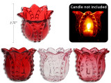 2.75in (H) x 3.25in (Dia) Embossed Tulip Glass T-Light Votive Candle Holder. 3 Asst. Col.